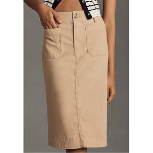 Maeve Anthropologie The Colette Midi Skirt Khaki Tan Size Large
